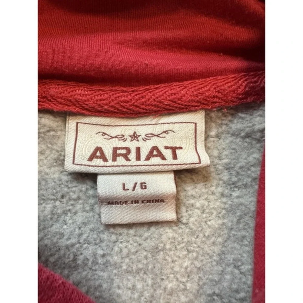 Ariat Hoodie Womens Large Gray Red Pullover Fleece Kangaroo Pocket Colorblock - Picture 2 of 13